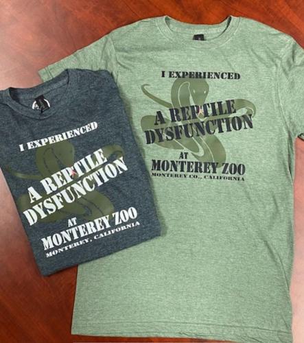 Adult Monterey Zoo- Reptile Dysfunction T-Shirt $20<br />Sizes: XXL, XL, L, M, S