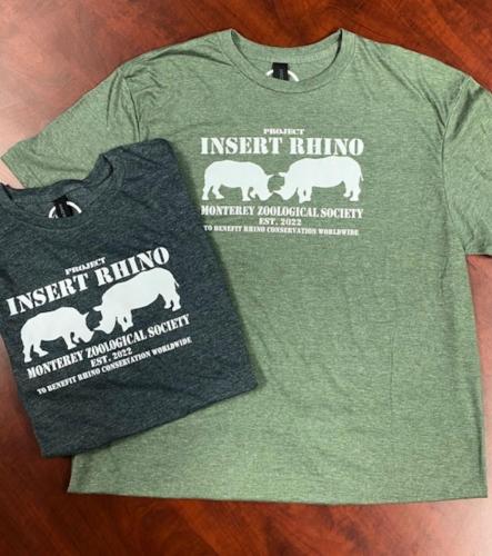 Adult Monterey Zoo- INSERT RHINO Project T-Shirt $20<br />Sizes: XXL, XL, L, M, S